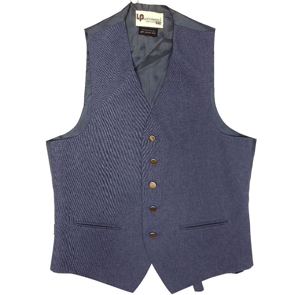 Vintage 70's Levi's Panatela Sportswear Vest Mens Small Grayish Blue Satin Lined